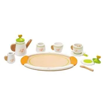 Hape Tea for Two Wooden Tea Party Playset | Wooden Pretend Play Tea Set for Kids, Kitchen Accessories Kit Includes 2-Cups, Saucers, Spoons and Serving Tray