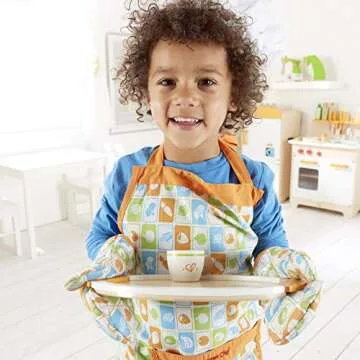 Hape Tea for Two Wooden Tea Party Playset | Wooden Pretend Play Tea Set for Kids, Kitchen Accessories Kit Includes 2-Cups, Saucers, Spoons and Serving Tray