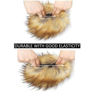 LA CARRIE Women's Leopard Print Faux Fur Wrist Cuffs,Winter Fox Furry Bands Arm Warmer (Nature)