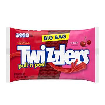 TWIZZLERS PULL 'N' PEEL Cherry Flavored Licorice Style, Low Fat Candy Big Bag, 28 oz, Pack of 1