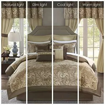 Madison Park Essentials Brystol 24 Piece Room in a Bag Faux Silk Comforter Jacquard Paisley Design M...