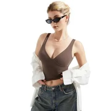 SUUKSESS Women Sexy V Neck V Back Sleeveless Tank Top Summer Going Out Basic Top Scoop Neck Double Lined Y2K Crop Top (Brown,S)