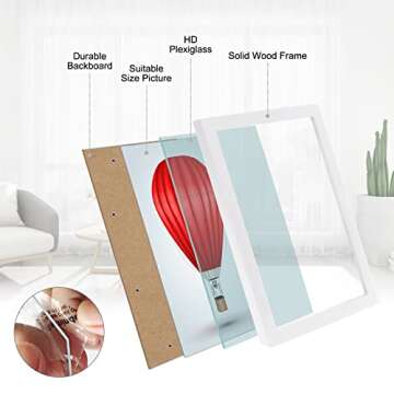 DABLUE 16x20 Picture Frame White Solid Wood Frame 16 by 20 Poster Frame for Horizontal and Vertical Wall Mounting,3 Pack 20x16 Photo Frame