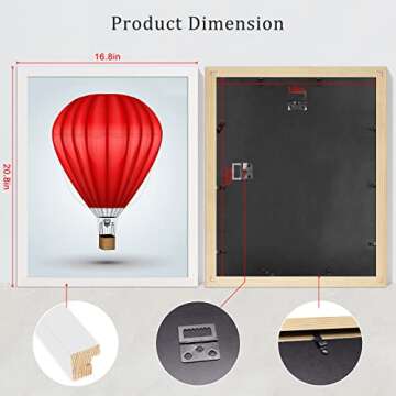 DABLUE 16x20 Picture Frame White Solid Wood Frame 16 by 20 Poster Frame for Horizontal and Vertical Wall Mounting,3 Pack 20x16 Photo Frame