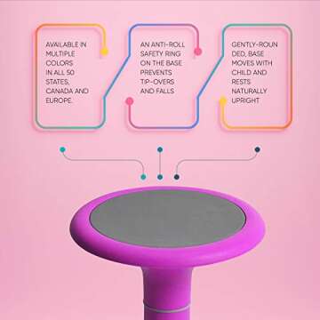 OFFICE LOGIX SHOP Wobble Chair for Kids - Ergonomic Wobble Stool to Encourage Right Posture, Balance & Strengthen Core - School Classroom - Active Kid ADHD Fidget Seat (14" Fixed, Pink)