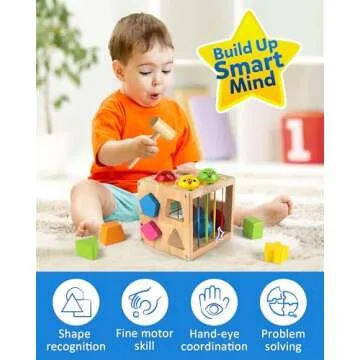 Coogam Wooden Montessori Shape Sorting Cube for Toddlers