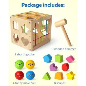 Coogam Wooden Montessori Shape Sorting Cube for Toddlers