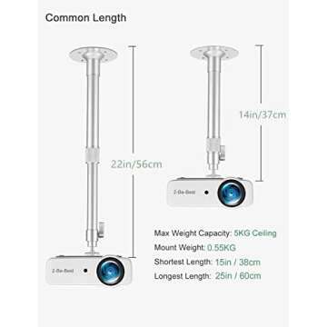 2-Be-Best Upgraded Projector Mount,14-24in / 37-62cm Universal Projector Ceiling Mount Extendable Projector Wall Mount Adjustable Angle 360° Rotation Drop Ceiling Projector Mount Silver