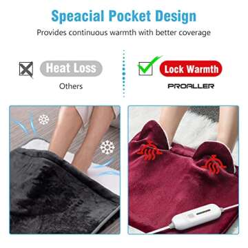 Electric Heated Foot Warmer Soft Flannel Foot Heater with 2h Auto Off & 3 Heat Levels Full Body Use Heating Pad for Feet, Abdomen, Cramps, Pain Relief Pocket Design 16" x 22" Red