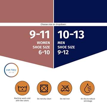 FUN TOES Merino Wool Ankle Socks - 6 Pairs with Arch Support for Hiking