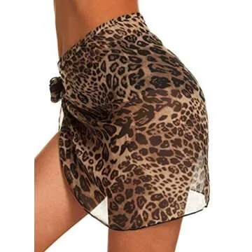 Swimsuit Coverups for Women Sarong Beach Bikini Wrap Sheer Short Skirt Chiffon Scarf for Swimwear (Leopard,S)