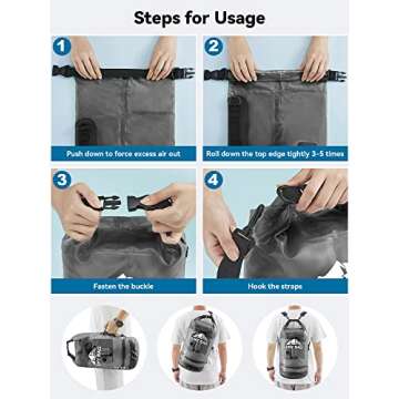 HEETA Dry Bag Waterproof for Women Men, Roll Top Lightweight Dry Storage Bag Backpack with Phone Case for Travel, Swimming, Boating, Kayaking, Camping and Beach (Transparent Black, 5L)