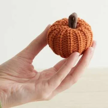 Knit pumpkins set of 12, mini pumpkin decor, orange pumpkim bowl fillers for fall, gold pumpkins for garland, Thanksgiving tablescape, brown (Mini Orange Set 12)