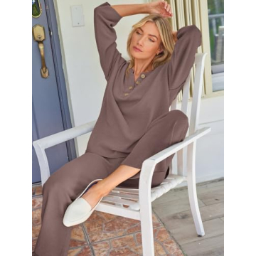 LILLUSORY Lounge Sets Womens Two 2 Piece Matching 2024 Fall Fashion Outfits Clothes Clothing Trendy Knit Sweater Loungewear Travel Sweatsuit Sweat Suit Sets