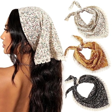 AWAYTR 3Pcs Boho Floral Hair Bandanas - Soft, Comfortable & Stylish Head Scarves