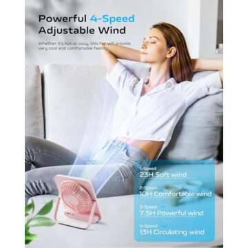 Otlonpe Desk Fan Rechargeable Portable Fan, 4000mAh Battery Operated Personal Silent Table Fan, 6.5 Inch Small Travel Fan with Power Bank, 4 Speeds Desktop Fan for Bedroom Home Office Outdoor, Pink