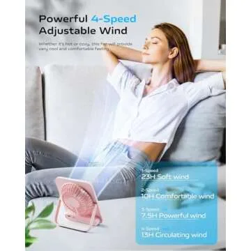 Otlonpe Desk Fan Rechargeable Portable Fan, 4000mAh Battery Operated Personal Silent Table Fan, 6.5 Inch Small Travel Fan with Power Bank, 4 Speeds Desktop Fan for Bedroom Home Office Outdoor, Pink
