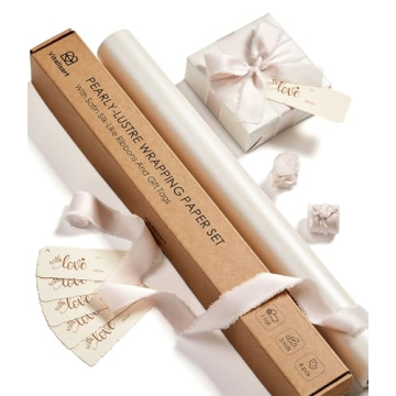 Vitalizart White Wrapping Paper Set 17" Pearly-Lustre With Silk Like Satin Ribbon & Gift Tags Recycl...