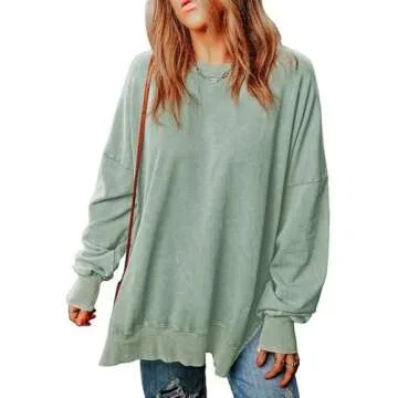 SHEWIN Sweatshirt for Women Loose Fit Casual Long Sleeve Lightweight Pullover Tops Loose Crewneck Sw...