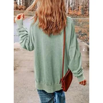 SHEWIN Sweatshirt for Women Loose Fit Casual Long Sleeve Lightweight Pullover Tops Loose Crewneck Sweatshirts Fall Outfits Women Trendy,US 8-10(M),Light Green