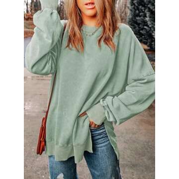 SHEWIN Sweatshirt for Women Loose Fit Casual Long Sleeve Lightweight Pullover Tops Loose Crewneck Sweatshirts Fall Outfits Women Trendy,US 8-10(M),Light Green