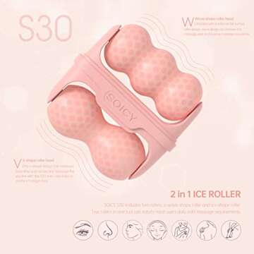 SOICY S30 2-in-1 Ice Roller Face Cooling Ice Facial Eye Skin Roller with Plastic Cover, Pink
