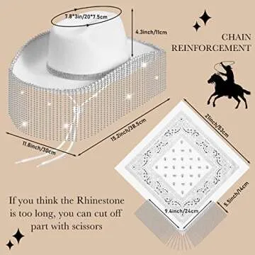 Mepase 2 Pcs Rhinestone Cowgirl Hat Bling Bandana Glitter Cowboy Hat for Disco Parties Western Weddi...
