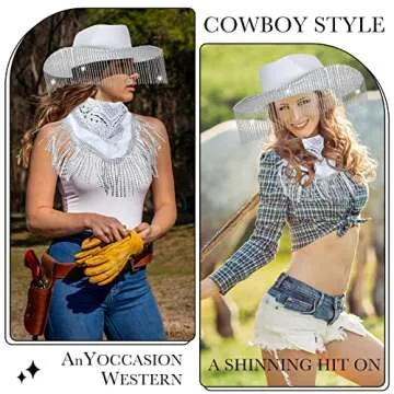 Mepase Rhinestone Cowgirl Hat and Bandana Set for Parties