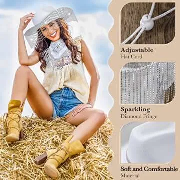 Mepase Rhinestone Cowgirl Hat and Bandana Set for Parties
