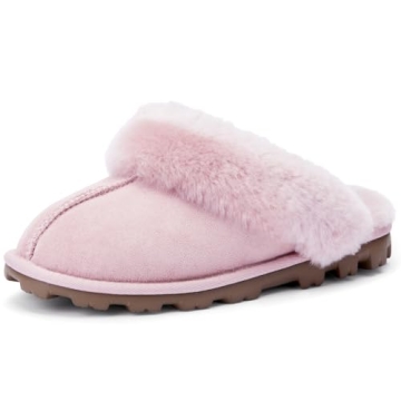 WaySoft Genuine Australian Sheepskin Women Slippers, 100% Shearling Hard Bottom Slippers for Women I...