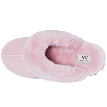 WaySoft Genuine Australian Sheepskin Women Slippers, 100% Shearling Hard Bottom Slippers for Women Indoor and Outdoor Warm Fuzzy Wool Slippers