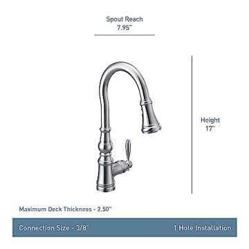 Moen Weymouth Polished Nickel Shepherd's Hook Pulldown Kitchen Faucet Featuring Metal Wand with Power Boost, S73004NL