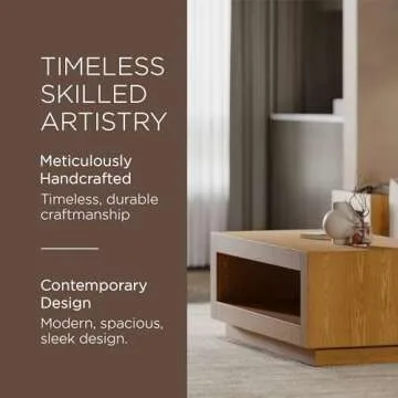 Maven Lane Artemis Large 2 Tier Contemporary Rectangle Wooden Center Coffee Table with Shelf Storage for Living Room in Refined Natural Finish