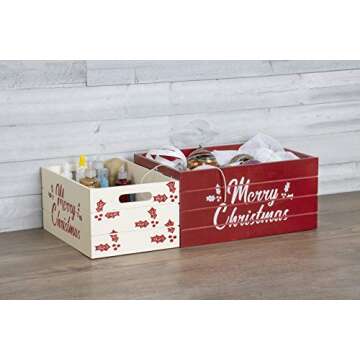 Red Co. Set of 2 Red and White Decorative Nesting Wooden Merry Christmas Storage Crate Organizers with Lettering