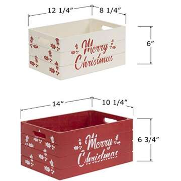 Red Co. Set of 2 Red and White Decorative Nesting Wooden Merry Christmas Storage Crate Organizers with Lettering