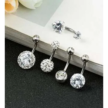 REVOLIA 14G Stainless Steel Belly Button Rings for Women Navel Rings CZ Body Piercing