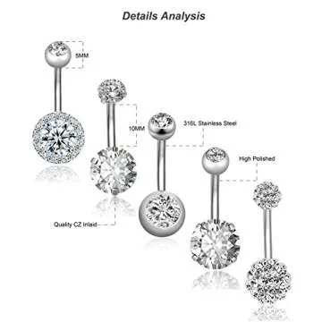 REVOLIA 14G Stainless Steel Belly Button Rings for Women Navel Rings CZ Body Piercing