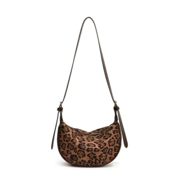 CUTEGAL Suede Bags for Women Leopard Bag Shoulder Bag Slouchy Bag Brown Suede Handbag Crescent Bag L...