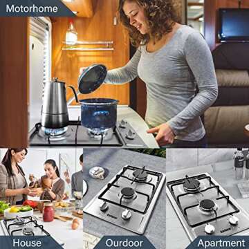Karinear 12" Gas Cooktop 2 Burners, Drop-in Portable Stainless Steel Gas Stove Top for LPG/NG Dual Fuel, 2 Burner Propane Cooktop with FFD, Gas Hob for RV, Kitchen, Apartment, Outdoor, Easy to Clean