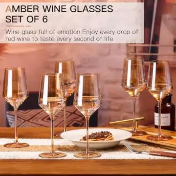 Physkoa Amber Wine Glasses Set of 6-15oz Hand-Blown Long Stem Wine Glasses Unique Wine Glasses Gift For Bar Party Christmas