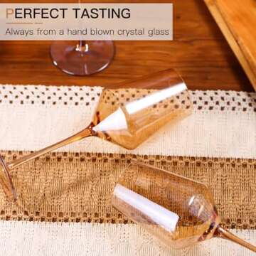 Physkoa Amber Wine Glasses Set of 6-15oz Hand-Blown Long Stem Wine Glasses Unique Wine Glasses Gift For Bar Party Christmas
