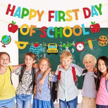 Happy First Day of School Banner for Kids Celebrations