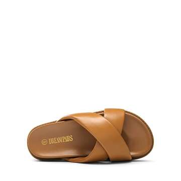 DREAM PAIRS Women's SDSS2224W Crisscross Open Toe Slide Sandals Flat Comfort Slip on Sandals Brown Size 6