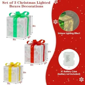 Light Up Christmas Gift Boxes Set - Indoor Outdoor Decor