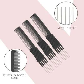 Lift Teasing Combs Set - 3 Black Styling Combs for Women