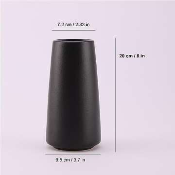 Matte Black Vase - Black Flower Vase, 8" Tall Black Ceramic Vase for Flower, Simple Black Vase for P...