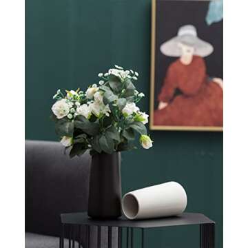 Matte Black Vase - Black Flower Vase, 8" Tall Black Ceramic Vase for Flower, Simple Black Vase for Pampas Grass, Minimalist Farmhouse Vase, Boho Vase for Centerpieces, Home Decor, Bathroom Decor