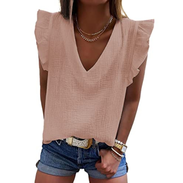 Dokotoo Womens Summer Tanks Tops Dressy Casual Cute V Neck Sleeveless Shirts Elegant Ruffle Casual B...