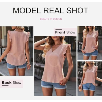 Dokotoo Casual V Neck Ruffle Summer Tank Top for Women