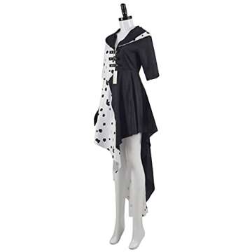 Lilycos Cruella Deville Costume Women Jacket 2021 Cruella Dalmatian Dress Halloween Costume with Gloves US Size (Large, White)